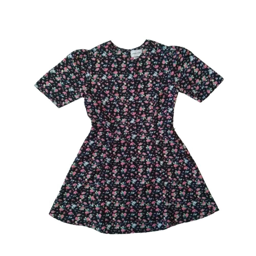 Valencia & Vine Black Red Floral Print Mini Length Amanda Dress Women's Medium